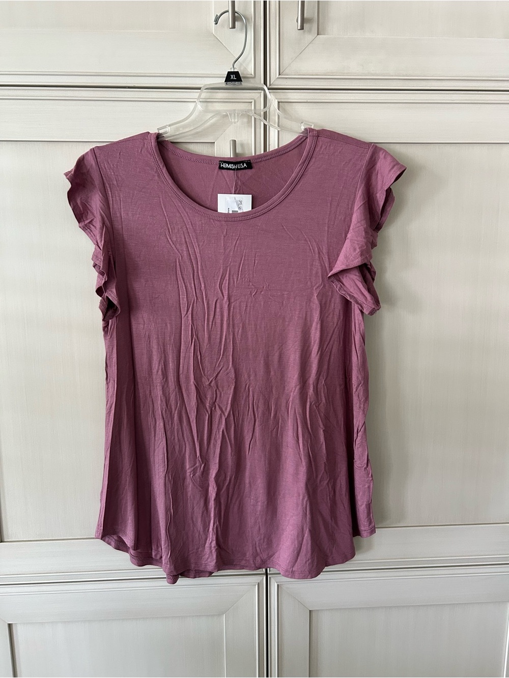 HEIMISH USA Mauve Pink Ruffle Sleeve Scoop Neck Tee